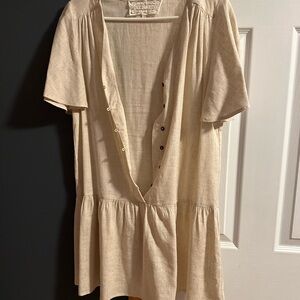 Tan linen dress sz small boutique